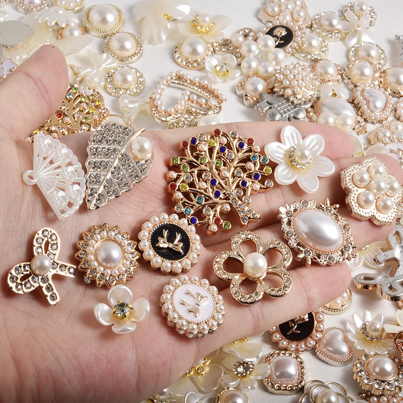 10/20/30/50pcs Random Mix ABS Pearl Charm For Jewelry Making Supplies Heart Flower Round Enamel Junk Cases Charms DIY Phone Case