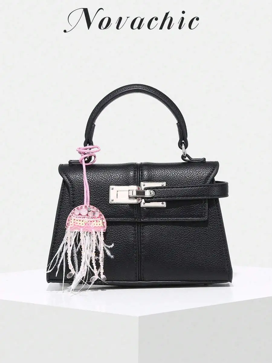 Handmade Beaded Jellyfish Bag Charm With Feather Tassels For Women Summer Beach Accessory