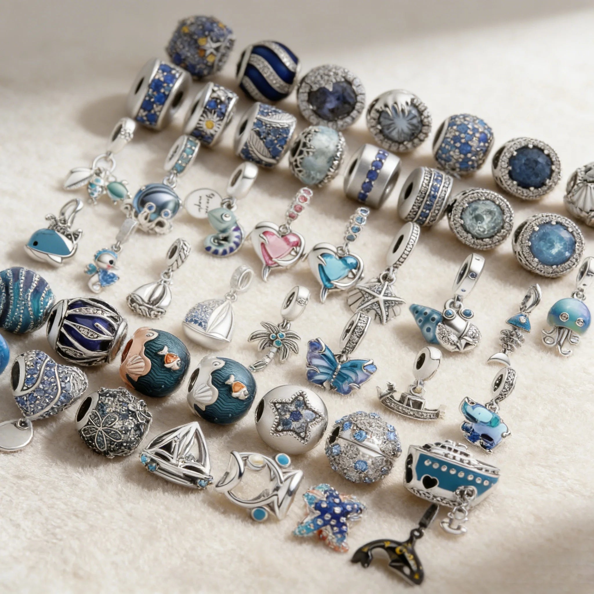 Summer Blue Series Marine Life Charm Beads Pendant Fit Original Snake Silver Bracelet Necklace Beads For Diy Jewelry Women Gift